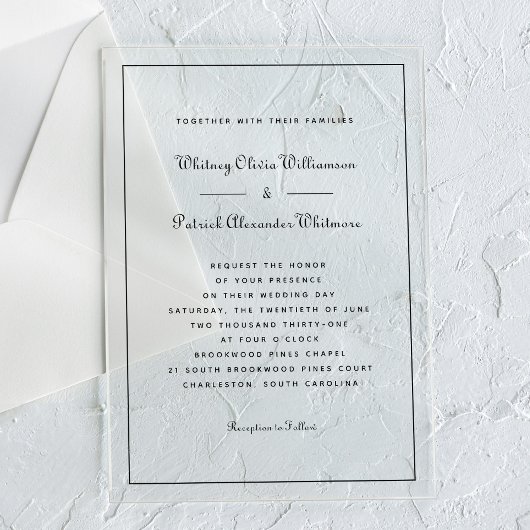 Invitations En Acrylique Élégant Script noir blanc Formal Mariage classique