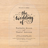 Invitations En Acrylique Élégant Script noir et blanc Mariage moderne (Recto)