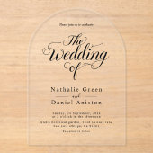 Invitations En Acrylique Élégant script noir et blanc Mariage simple (Recto)