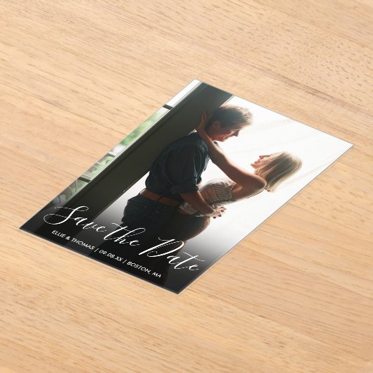 Invitations En Acrylique Élégant Script Photo Wedding Enregistrer La Date (Poser)