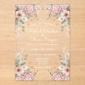 Invitations En Acrylique elegant script pink floral minimal wedding (Recto)