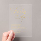 Invitations En Acrylique Élégant Script Quarty Black Gold 40e anniversaire (In situ (ordinateur de poche))