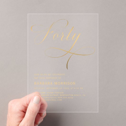 Invitations En Acrylique Élégant Script Quarty Black Gold 40e anniversaire (In situ (ordinateur de poche))