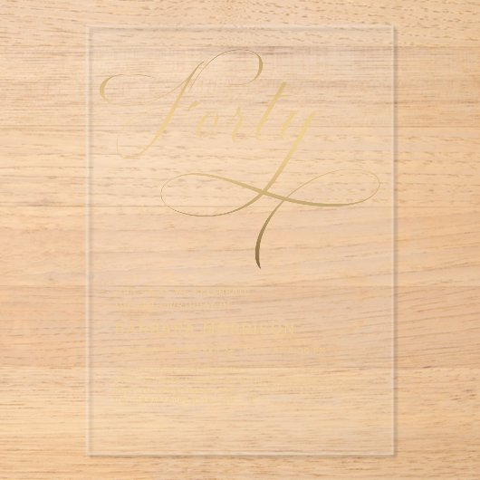 Invitations En Acrylique Élégant Script Quarty Black Gold 40e anniversaire (Recto)