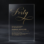 Invitations En Acrylique Élégant Script Quarty Black Gold 40e anniversaire<br><div class="desc">Marquez une étape fabuleuse avec cette Elegant Script Quarty Black Gold 40th Birthday Invitation. Dans des tons noir et or raffinés, cette invitation respire le raffinement et le charme. L'élégant script ajoute une touche personnelle, ce qui en fait le choix parfait pour célébrer un 40ème anniversaire mémorable dans le style....</div>