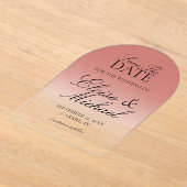 Invitations En Acrylique Élégant Script Red Mariage Gradient Enregistrer La (Poser)