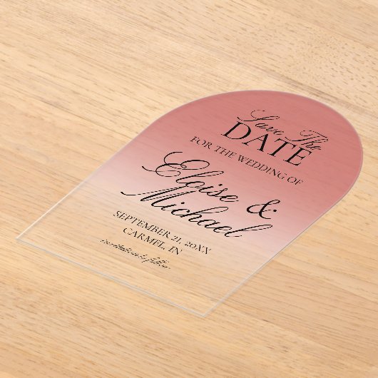 Invitations En Acrylique Élégant Script Red Mariage Gradient Enregistrer La (Poser)