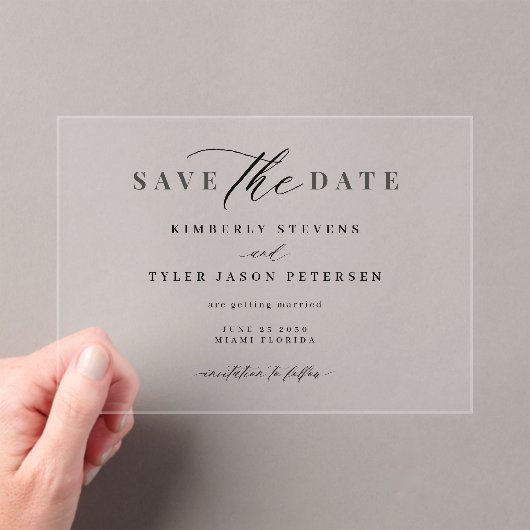 Invitations En Acrylique Élégant script simple mariage moderne enregistrer  (In situ (ordinateur de poche))