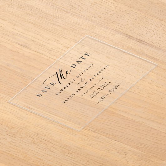 Invitations En Acrylique Élégant script simple mariage moderne enregistrer  (Poser)