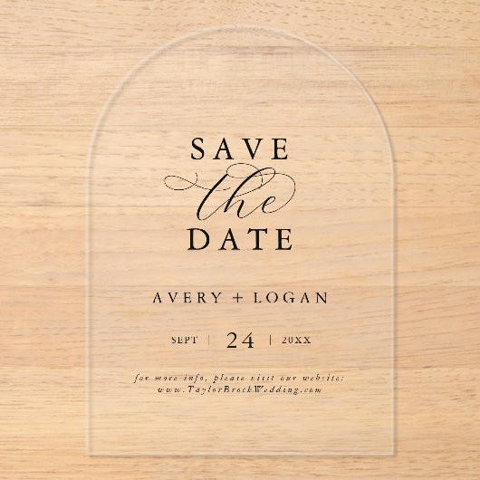 Invitations En Acrylique Élégant Script Simple moderne mariage Enregistrer (Recto)