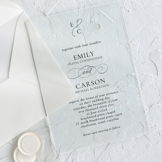 Invitations En Acrylique Élégant Script Simple Monogramme Logo Mariage mode