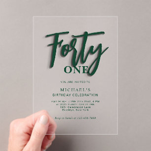 Invitations En Acrylique Élégant Script Vert Quarante 40e anniversaire adul