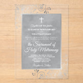 Invitations En Acrylique Elegant Silver and Gray Ornate Catholic Wedding (Recto)