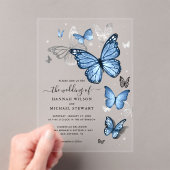 Invitations En Acrylique Élégant Silver Light Baby Blue Butterfly Mariage (In situ (ordinateur de poche))