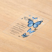 Invitations En Acrylique Élégant Silver Light Baby Blue Butterfly Mariage (Poser)
