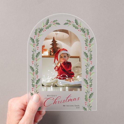 Invitations En Acrylique Elegant Simple Arch 1 Photo Christmas Holiday Card (In situ (ordinateur de poche))