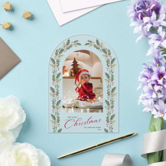 Invitations En Acrylique Elegant Simple Arch 1 Photo Christmas Holiday Card (Insitu (Mariage))