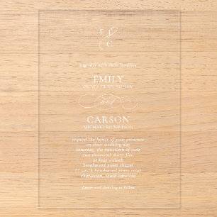 Invitations En Acrylique Élégant Simple Monogramme Moderne Mariage Script