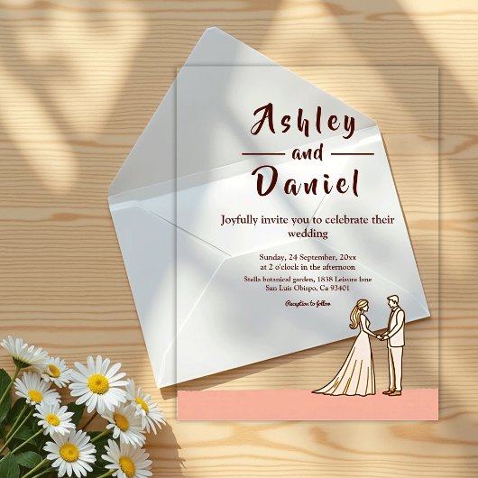 Invitations En Acrylique Élégant Simple Noir Et Blanc Mariage de chambre de