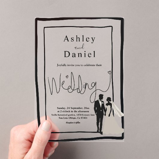 Invitations En Acrylique Élégant Simple Noir Et Blanc Moderne Mariage Chic (In situ (ordinateur de poche))