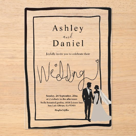 Invitations En Acrylique Élégant Simple Noir Et Blanc Moderne Mariage Chic (Recto)