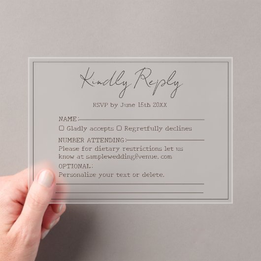 Invitations En Acrylique Élégant Simple Script Minimal Mariage Répondre Kin (In situ (ordinateur de poche))