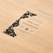 Invitations En Acrylique Elégant simple Victorian Black Mariage damassé (Poser)