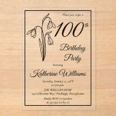 Invitations En Acrylique Elégant Snowdrops 100e fête d'anniversaire (Recto)