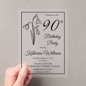 Invitations En Acrylique Elégant Snowdrops 90e fête d'anniversaire (In situ (ordinateur de poche))