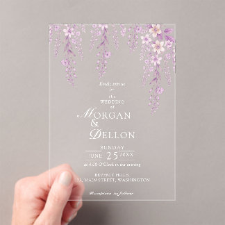 Invitations En Acrylique Elegant Soft Blush Lavender Floral Wedding