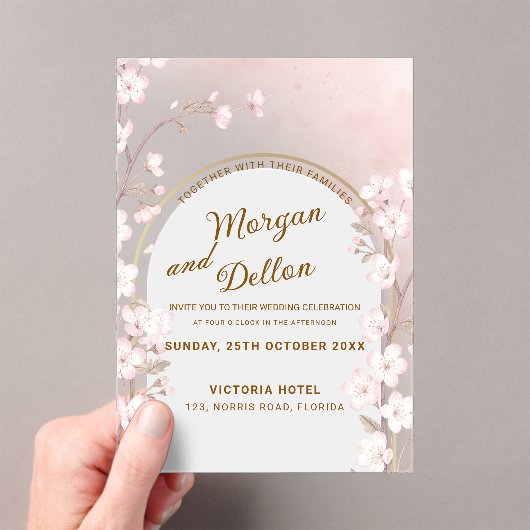 Invitations En Acrylique Elegant Soft Blush Pink Cherry Blossom Wedding (In situ (ordinateur de poche))