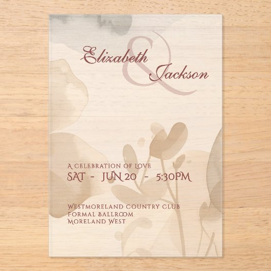Invitations En Acrylique Elegant Soft Romantic Botanical Script Wedding (Recto)