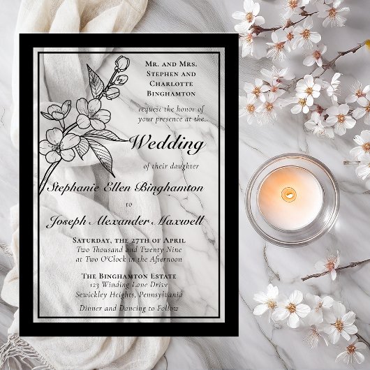 Invitations En Acrylique Elegant Spring Blossoms Gold White Formal Wedding