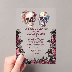 Invitations En Acrylique élégant squelette floral gothique halloween mariag