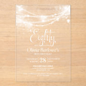 Invitations En Acrylique Elégant String Lights 80e anniversaire fête (Recto)