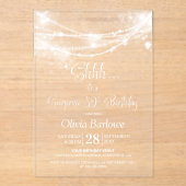 Invitations En Acrylique Elégant String Lights Surprise 80e anniversaire fê (Recto)