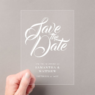 Invitations En Acrylique Élégant Stylish Calligraphie Mariage Enregistrer L