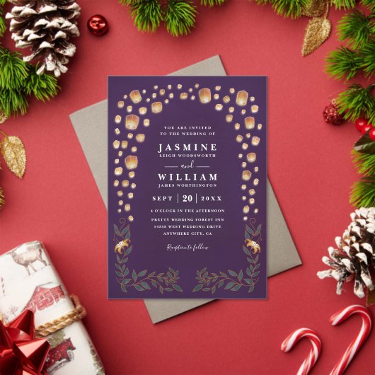 Invitations En Acrylique Elegant Tangled Lanterns Budget QR Code Wedding (Insitu (vacances))