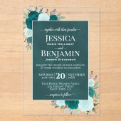 Invitations En Acrylique Elegant Teal & Aqua Roses Stylish Text Wedding (Recto)