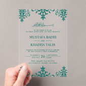 Invitations En Acrylique Elegant Teal Damask Islamic Wedding (In situ (ordinateur de poche))