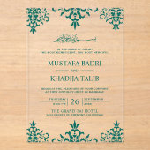 Invitations En Acrylique Elegant Teal Damask Islamic Wedding (Recto)