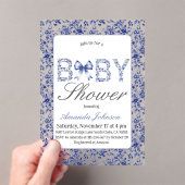 Invitations En Acrylique Elégant Toile Bleue de Jouy et Baby shower Bow (In situ (ordinateur de poche))