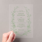 Invitations En Acrylique Élégant Toile Sage Green Floral Mariage (In situ (ordinateur de poche))
