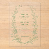 Invitations En Acrylique Élégant Toile Sage Green Floral Mariage (Recto)