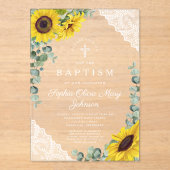 Invitations En Acrylique Élégant tournesol Eucalyptus dentelle fille Baptêm (Recto)