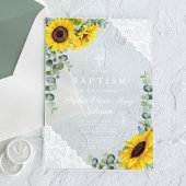 Invitations En Acrylique Élégant tournesol Eucalyptus dentelle fille Baptêm