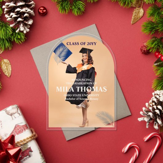 Invitations En Acrylique Élégant Tropical Leave Graduation Photo Acrylique  (Insitu (vacances))