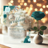 Invitations En Acrylique Elégant Turquoise & Aqua Boho Chic Rose Fancy Mari