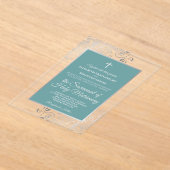 Invitations En Acrylique Elegant Turquoise Teal & Silver Catholic Wedding (Poser)