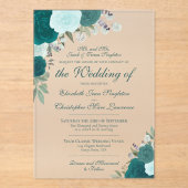 Invitations En Acrylique Elégant Turquoise Turquoise & Aqua Roses Mariage o (Recto)